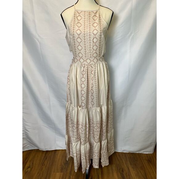 FHQ Collection Geometric High Square Neck Cut Out Maxi Dress Boho Size Small - Picture 1 of 14